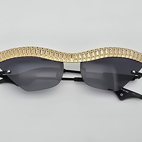 Christian Cowan Le Specs Watch Out Gold Black Frame Black Lens Sunglasses w Case main image 9